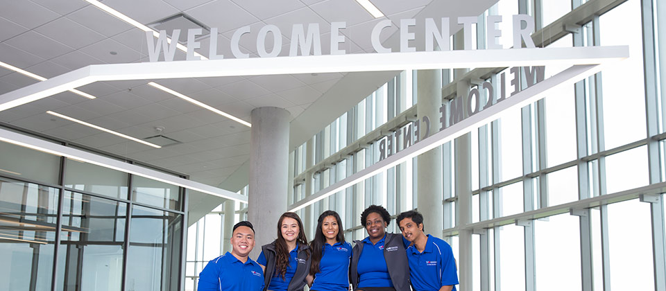 group of student ambassadors in the welcome center