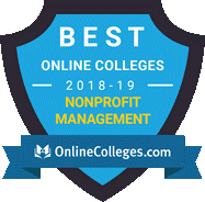 badge for best online colleges for non profit management by online colleges dot com