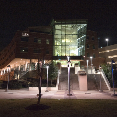 Shea Building at night