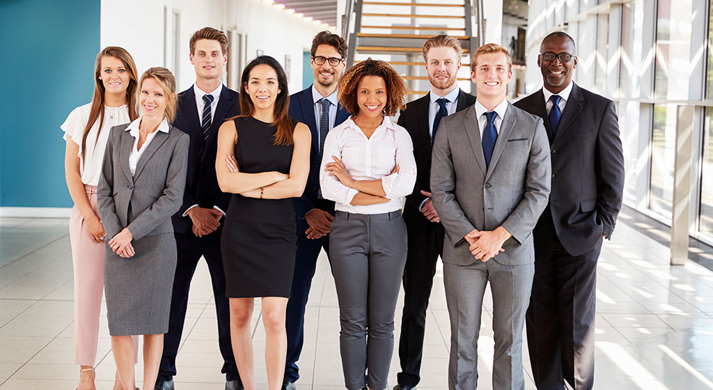 Group of students dressed in business attire.