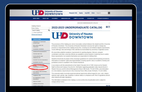 Screenshot of 2022-2023 Undergraduate Catalog