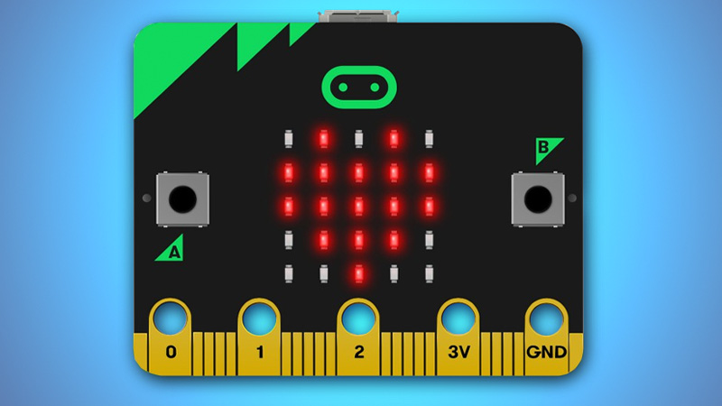 Microbits grid displaying a heart