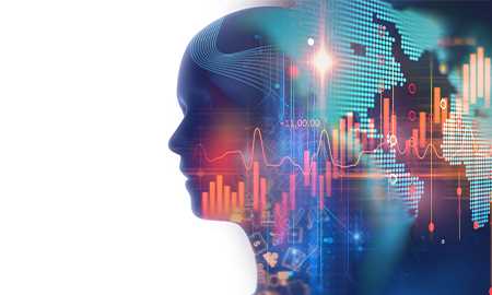 Profile of a person with technical graphs on the profile