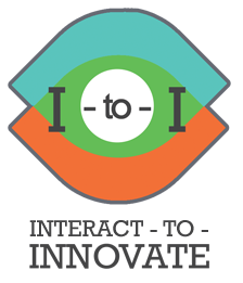 Interact to Innovate I to I logo with the shape of two eyes and the letters I to I over the graphic