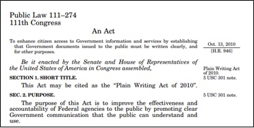 a screenshot of the Plain Writing act of 2010