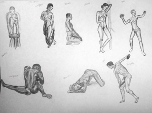 hand drawn figure models in atheletic poses