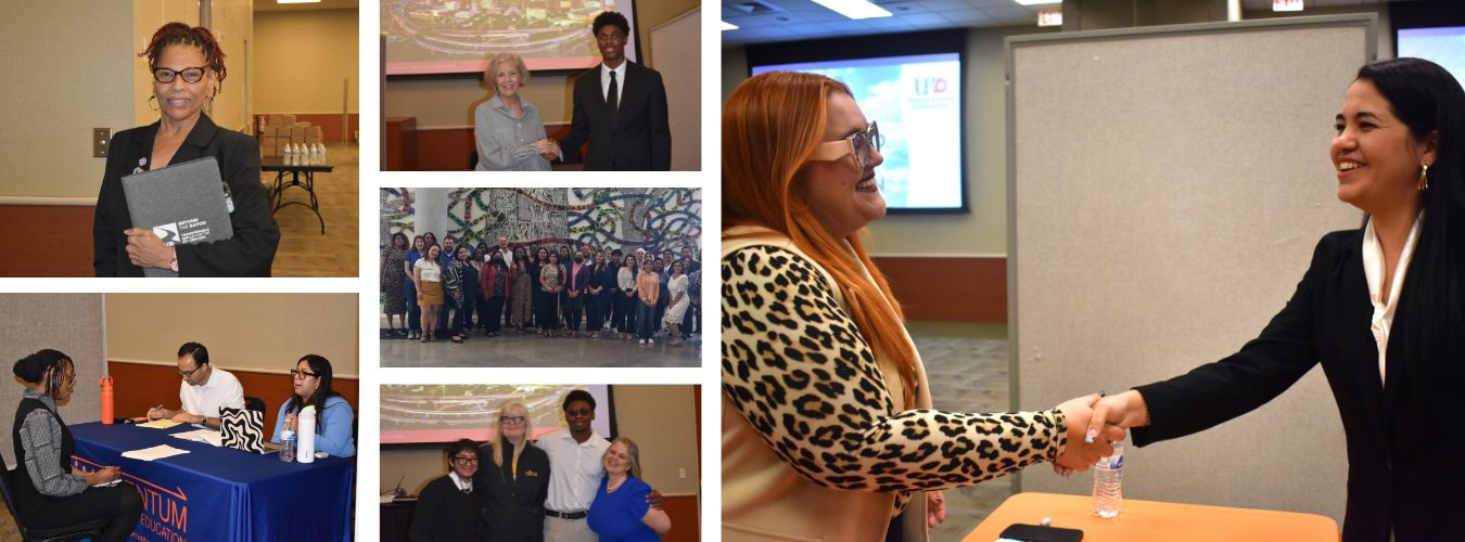 Students shaking hands and participating in internships