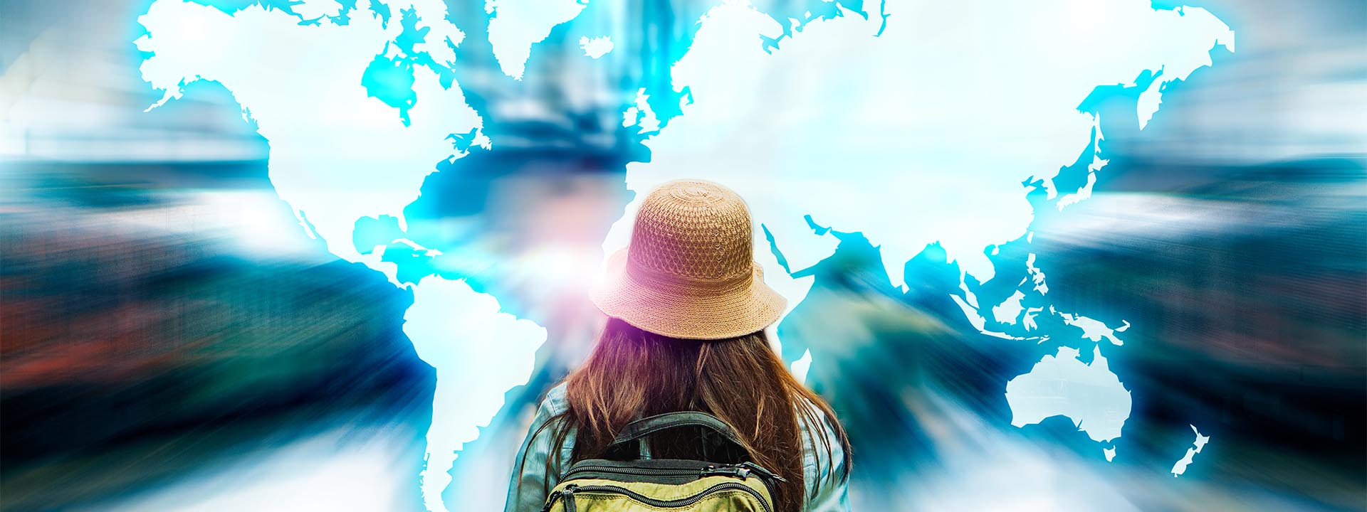 image of a person and world map
