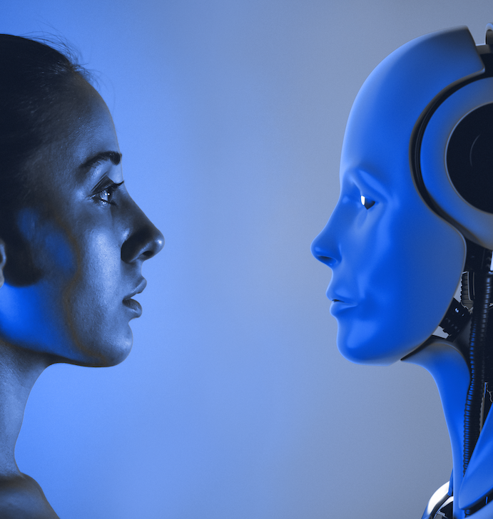 human in-front of an android