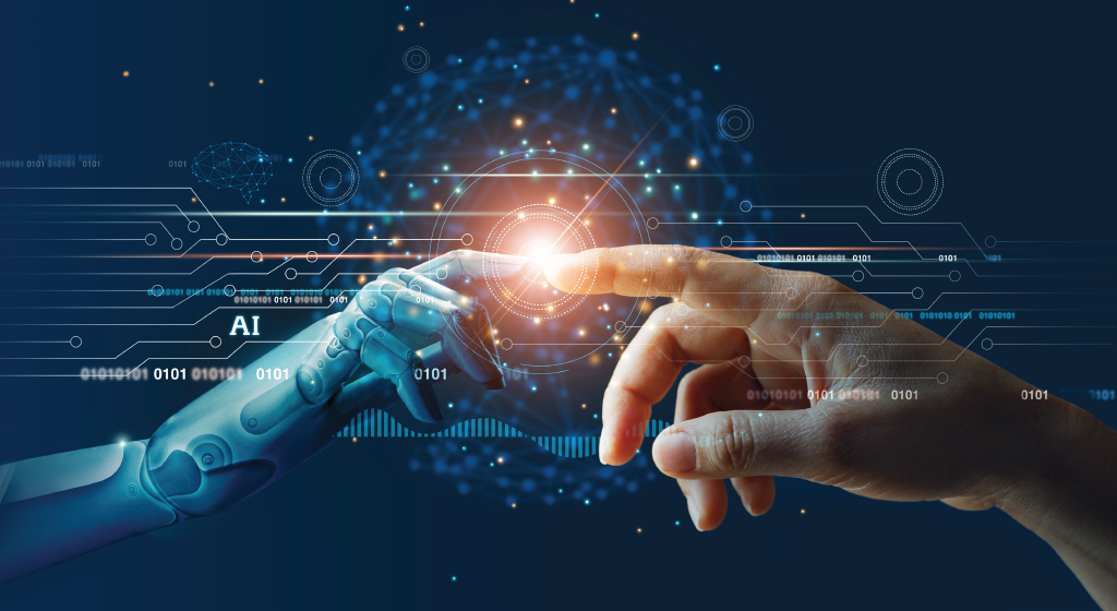 Robot hand touching a human hand