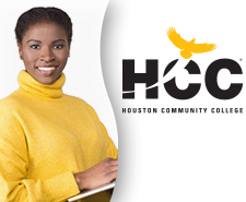 Student and Houston Community College logo