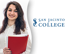 Student and San Jacinto College logo