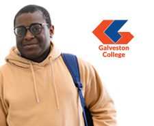 Student and Galveston College logo