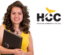 Student and Houston Community College logo