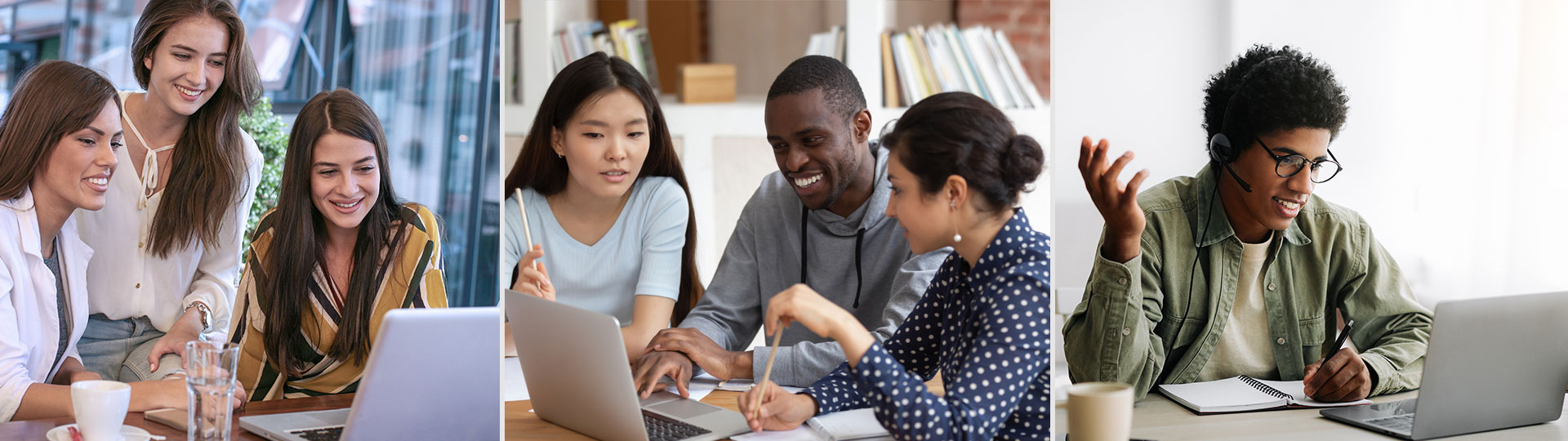 students viewing sessions on laptops