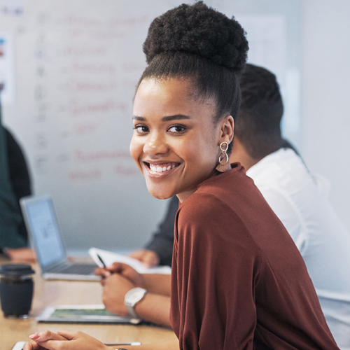 Smiling female college student