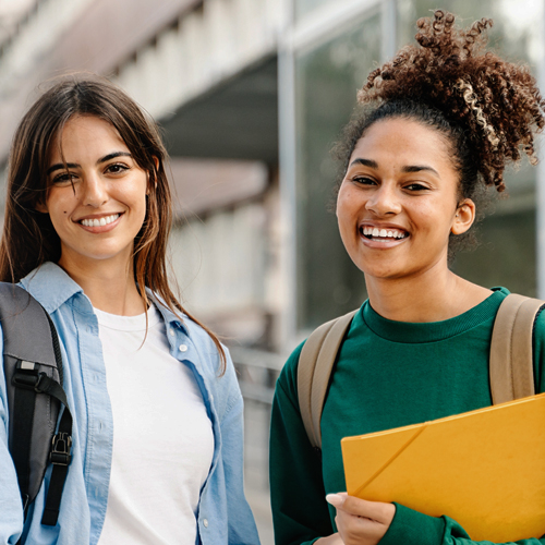 two female college students on campus