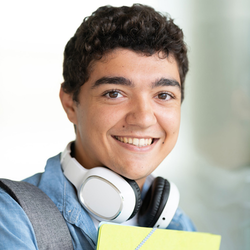 college student with a headset