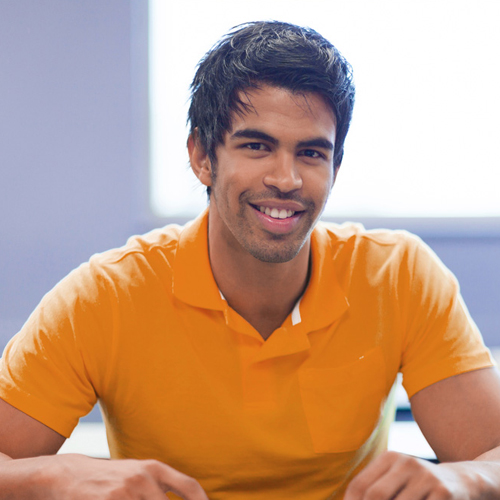 College student in a library