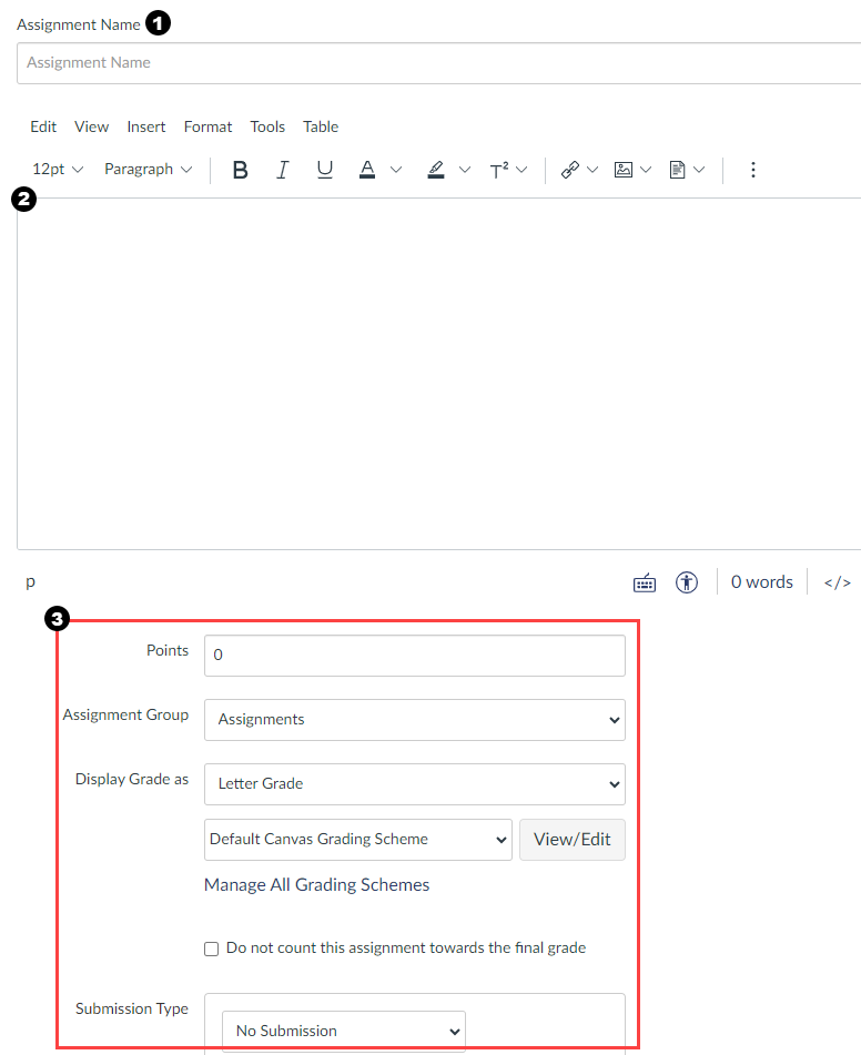 enter assignments details