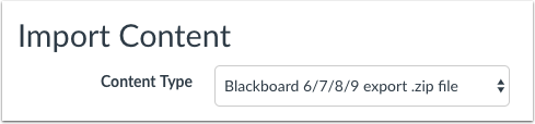 Canvas Import Content Section with the content type option displayed.