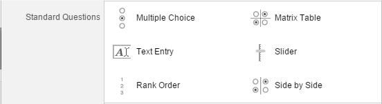 a screenshot of the Standard Questions options