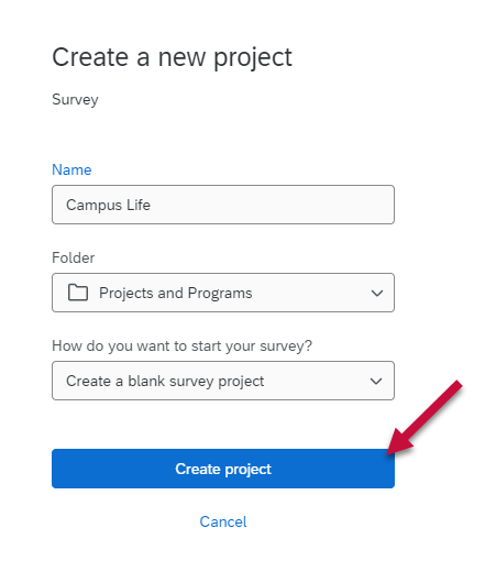 a screenshot of the create a new survey dialog box