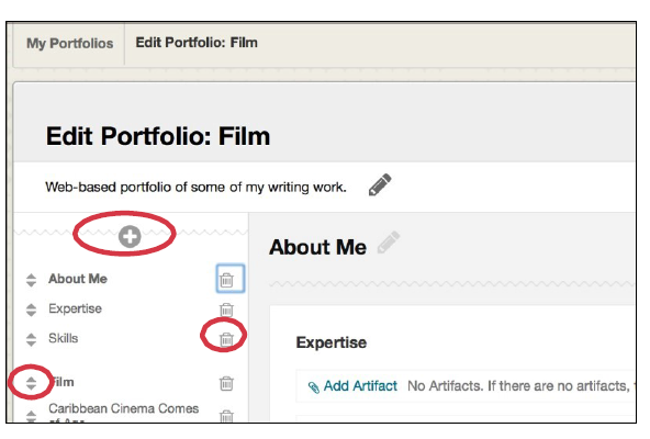 a screenshot of the edit portfolio menu with options circled in red