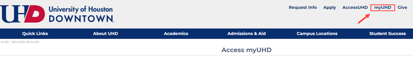 myUHD Student Entry Point Button