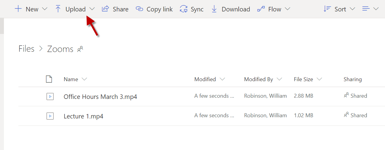 a screenshot of the OneDrive dashboard with the Upload Button and the Drag and Drop Field highlighted
