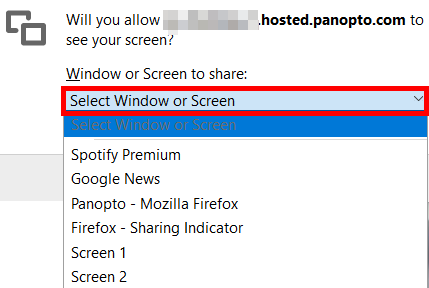 Firefox Permissions -- Select Windown or Screen