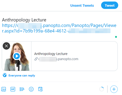 Twitter Share page, Panopto video appears.