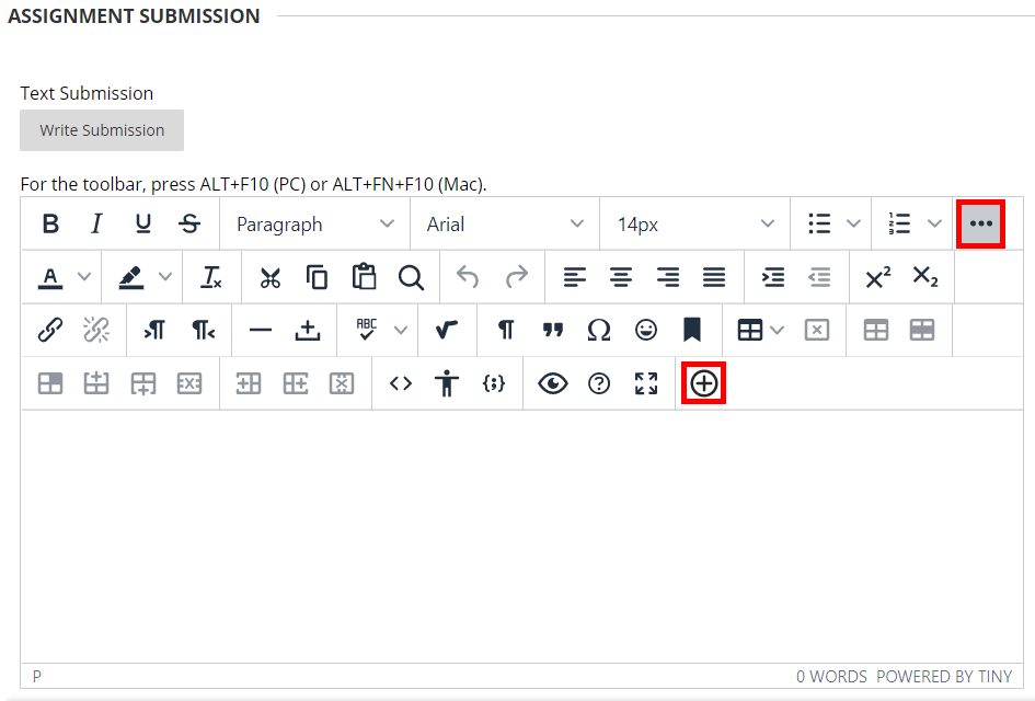 Text box window with the three dots icon seelcted to show the add content window icon.