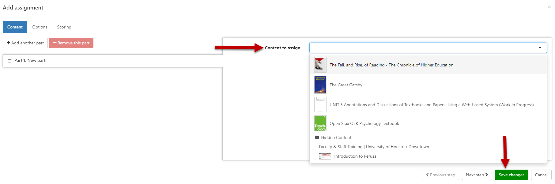 Assign the previously uploaded reading to the Perusall assignment