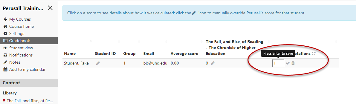 click to manually override score