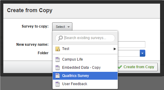 a screenshot of the drop down menu used to find the original survey