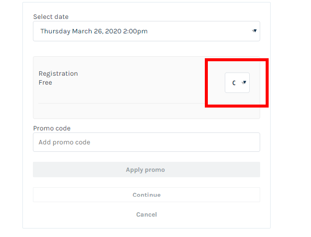 a screenshot of the registration form with emphasis on the ticket selector