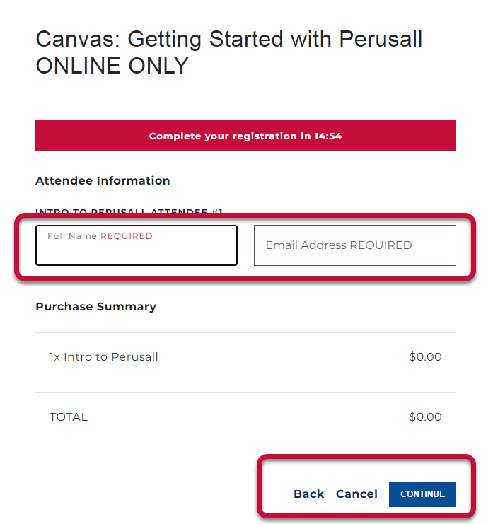 a screenshot of the attendee information form