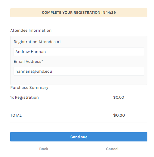 a screenshot of the attendee information form
