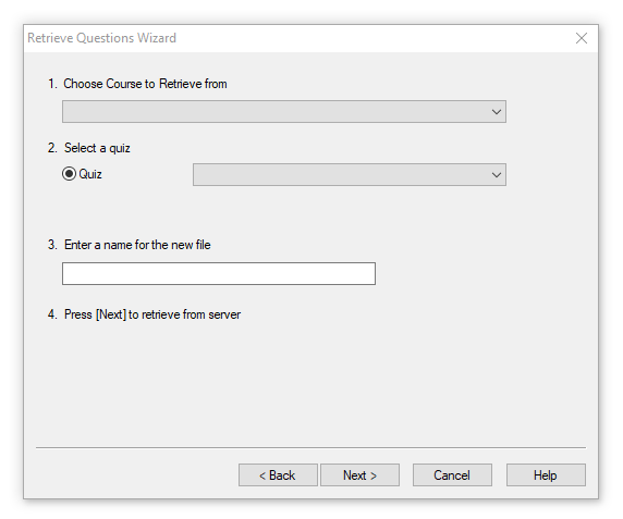 campus wide retrieve questions wizard window