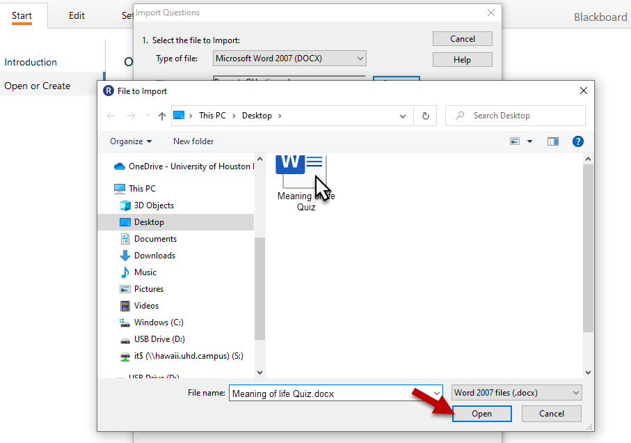 Browsing for the document you want to import.