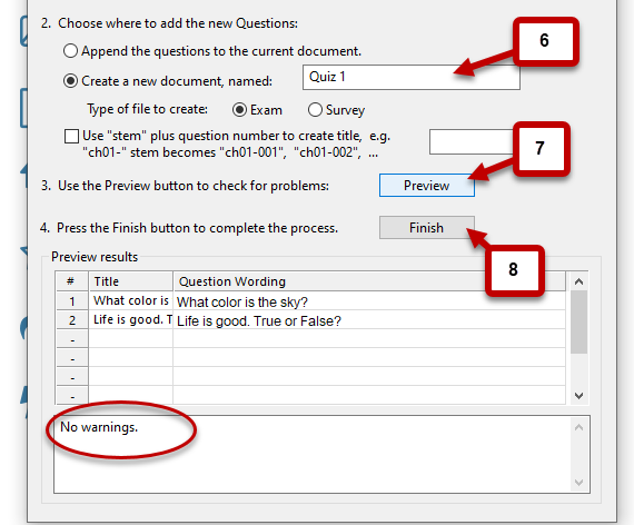 Create a document with a name, preview to ensure there are no issues, then click finish.