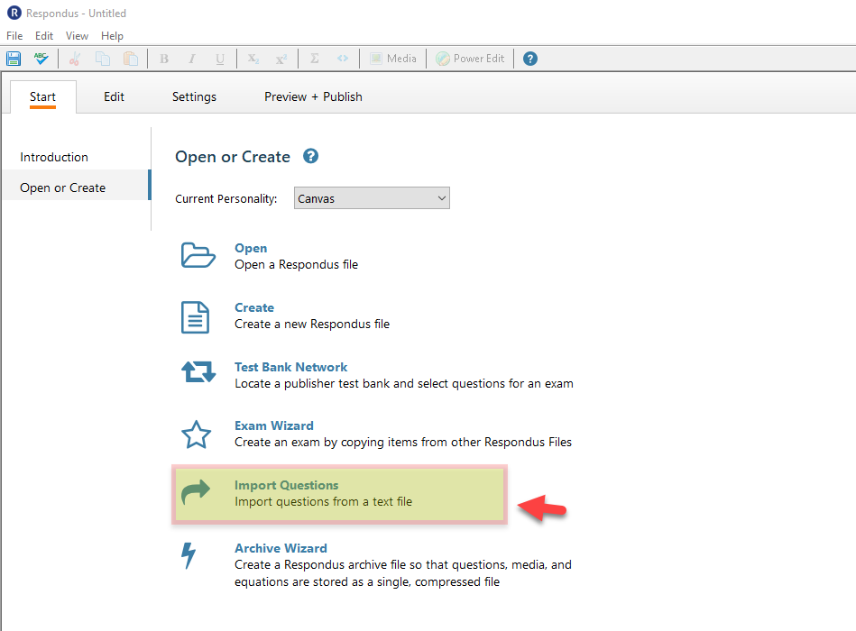 Click on the Import questions option.