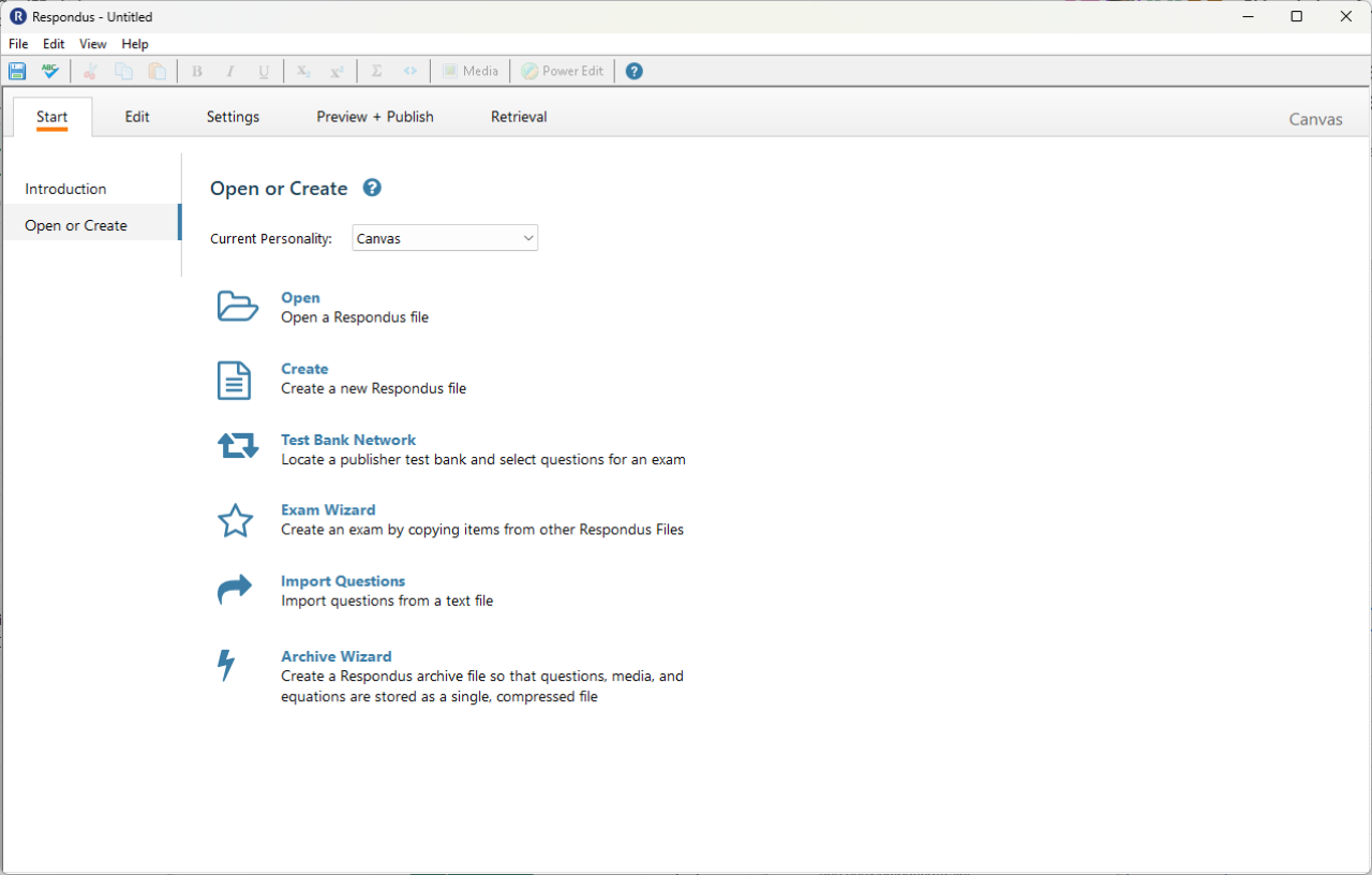 Launching Respondus 4.0 into the entry page.