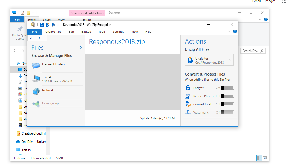 Unzipping the respondus folder with the installation program and other related information.