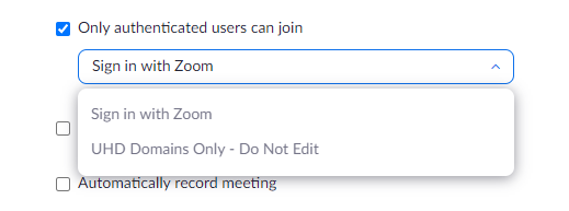 authentication option drop down menu