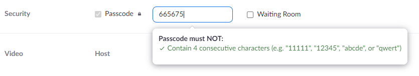 Passcode field and restrictions