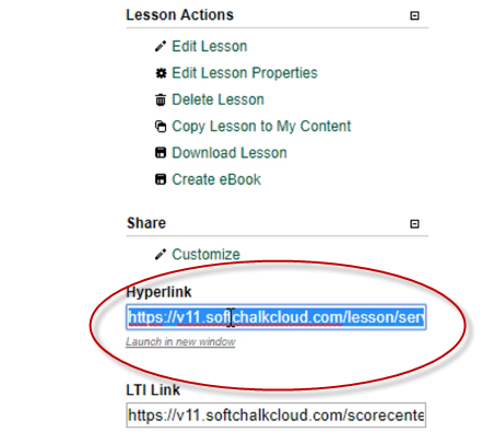 Copy Hyperlink from SoftChalk Cloud