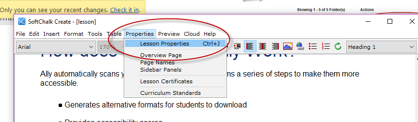 Selecte Properties and then Lesson Properties
