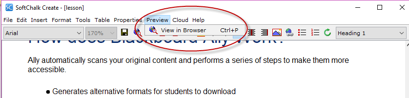 Preview SoftChalk Lesson in Browser